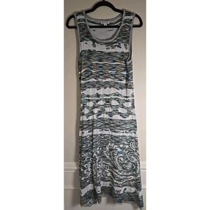Spanner‎ Knit Maxi Dress M Womens Patterned Green Blue White Sleeveless Long